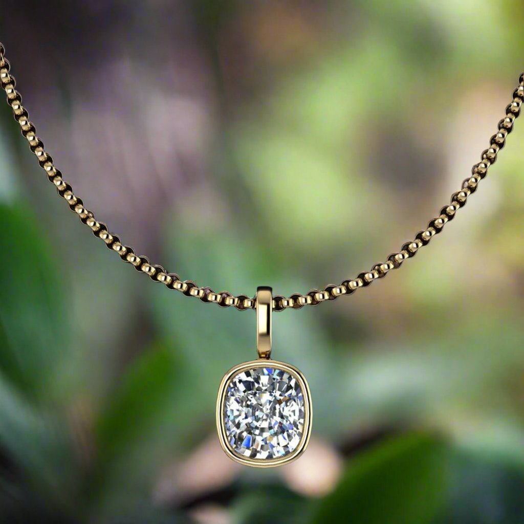 kat pendant – old mine cut cushion moissanite pendant