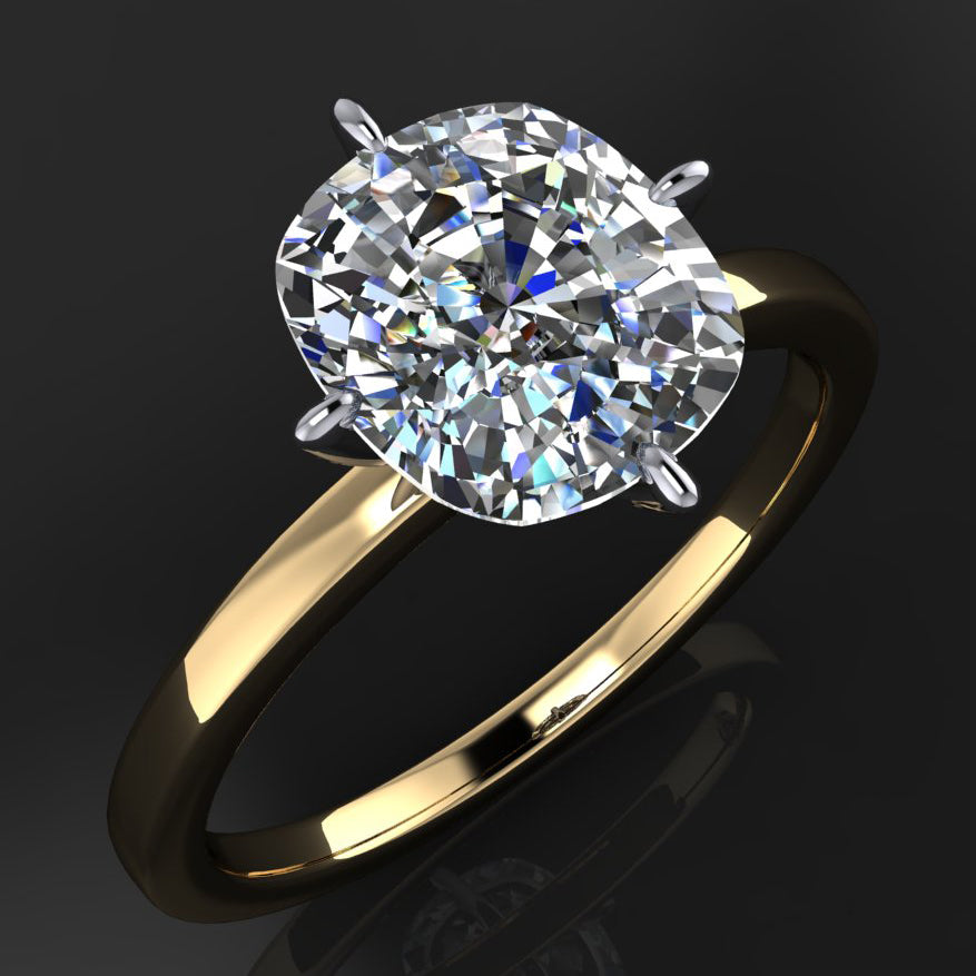 2 carat elongated cushion solitaire ring set with north, south, east, west prongs - angle view