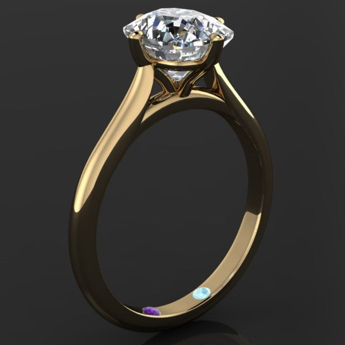 2 carat elongated cushion solitaire ring set with north, south, east, west prongs - side view