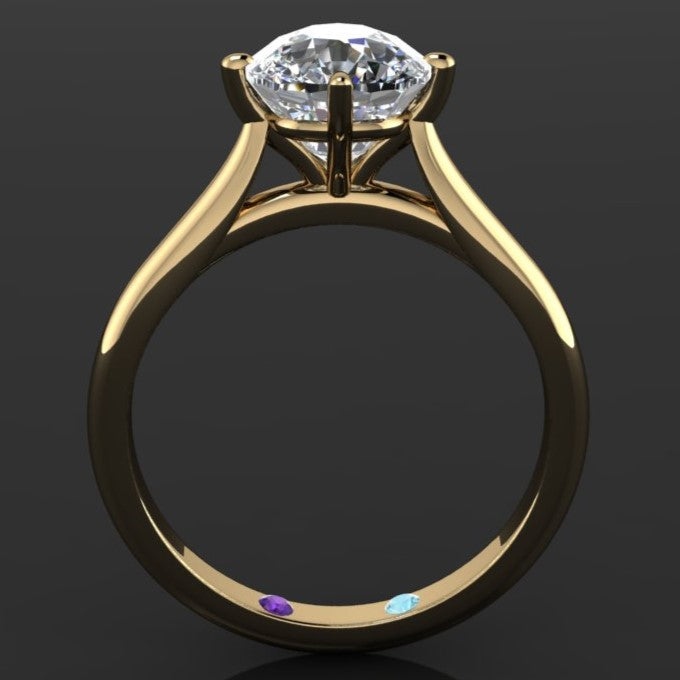 2 carat elongated cushion solitaire ring set with north, south, east, west prongs - profile view