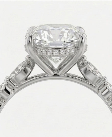 allie wedding set - elongated cushion cut lab grown diamond engagement ring, vintage inspired ring, matching wedding band