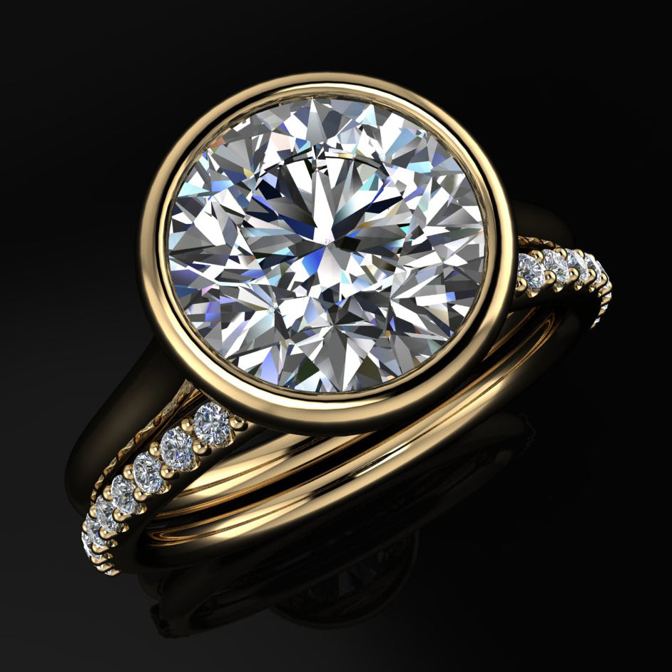 2.5 carat round Naked Halle engagement ring with matching diamond wedding band