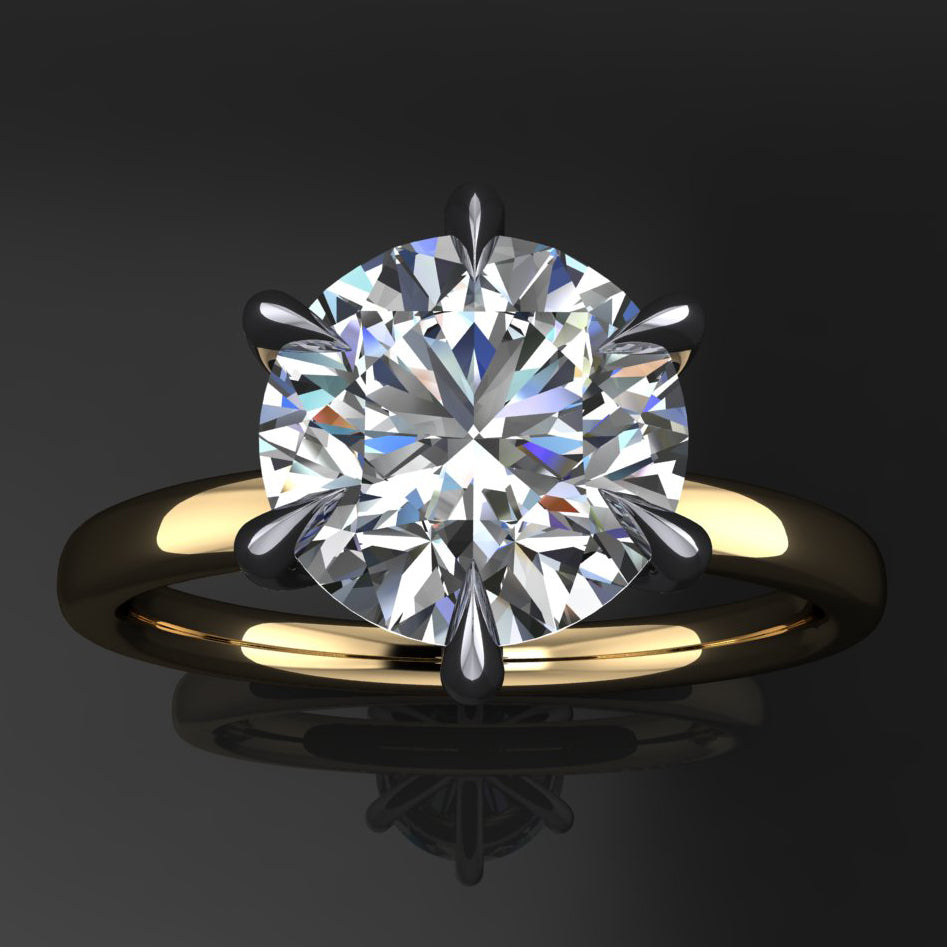 2.7 carat round moissanite solitaire ring with 6 claw prongs - top view