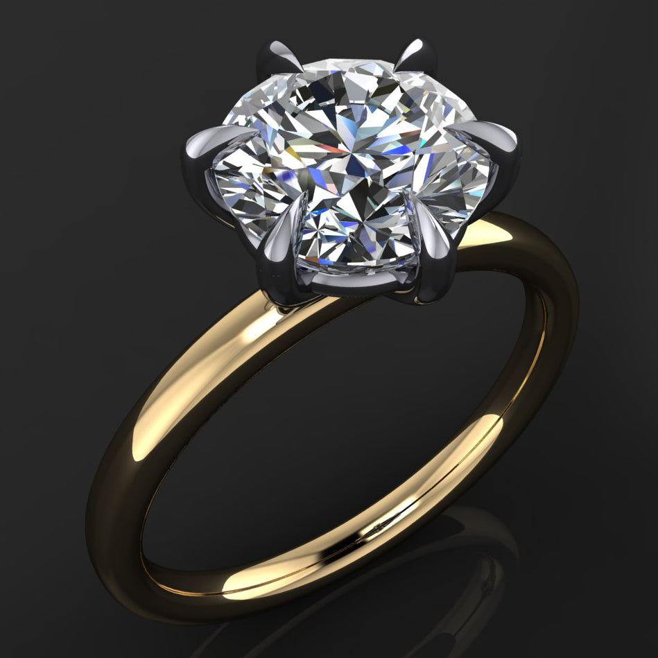 2.7 carat round moissanite solitaire ring with 6 claw prongs - angle view
