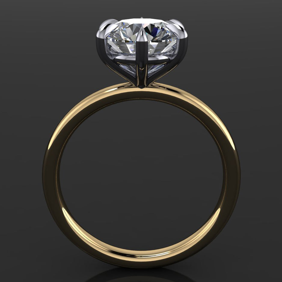 2.7 carat round moissanite solitaire ring with 6 claw prongs - profile view