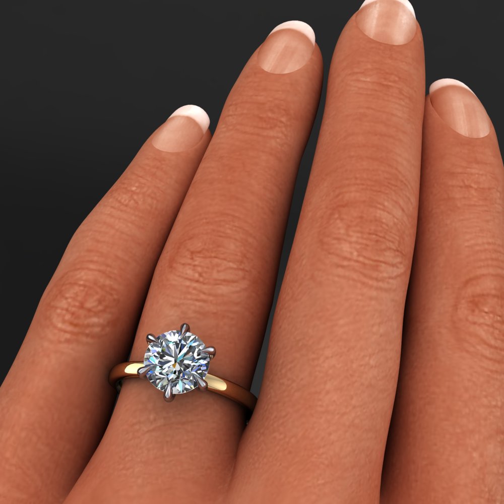 2.7 carat round moissanite solitaire ring with 6 claw prongs - hand model