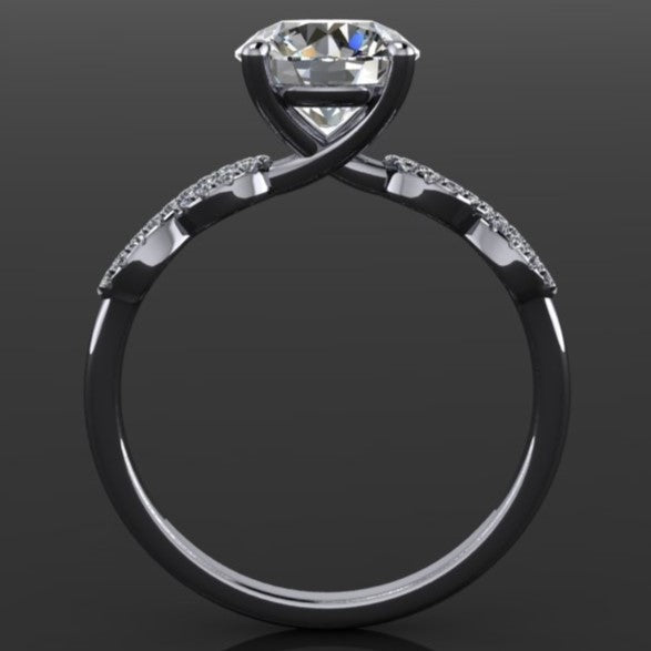 2.7 carat round moissanite infinity engagement ring profile view