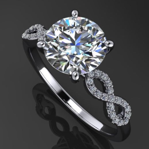 2.7 carat round moissanite infinity engagement ring side view 2