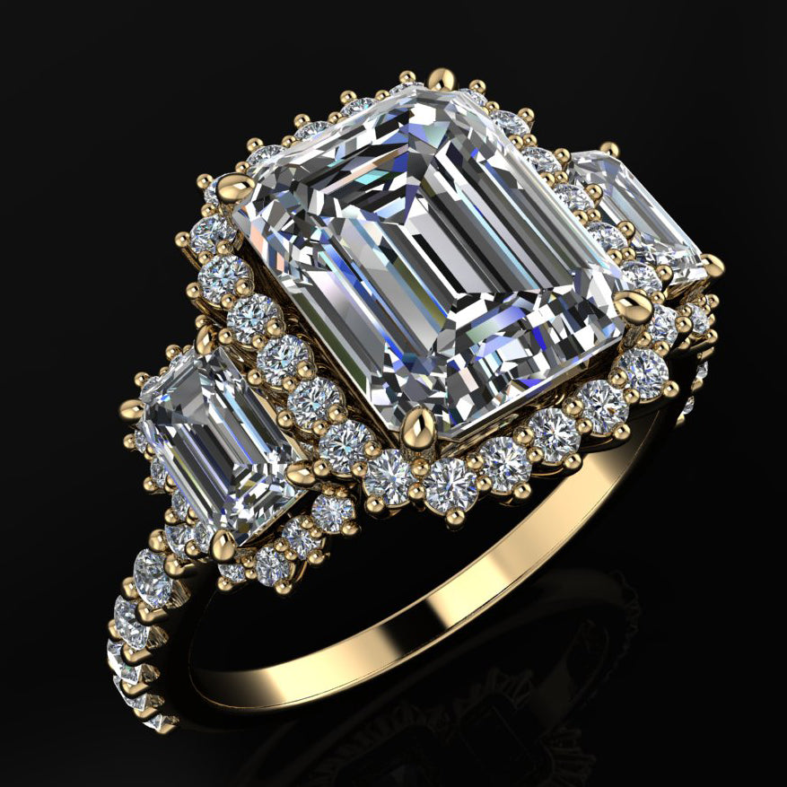 grace ring - 2 carat emerald cut halo engagement ring - angle view