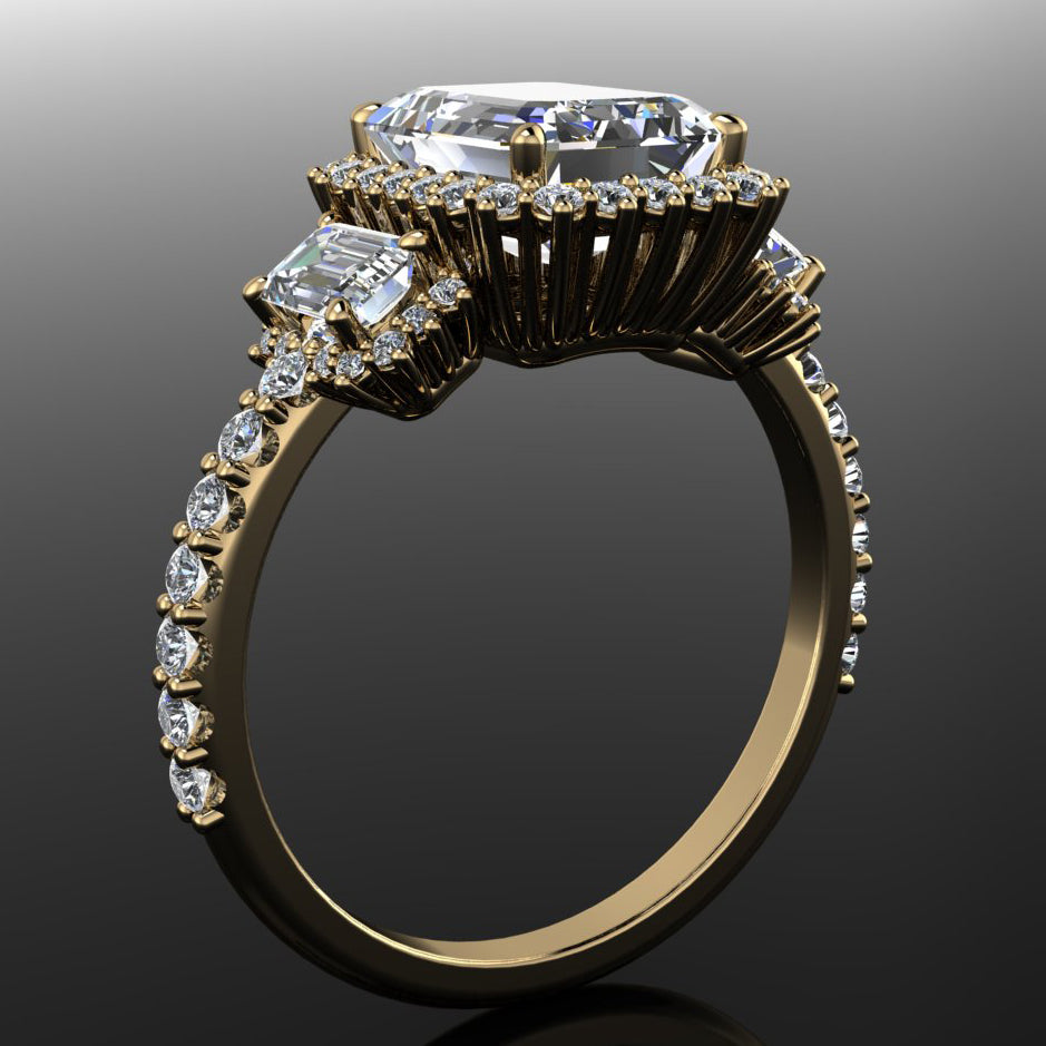 grace ring - 2 carat emerald cut halo engagement ring - side view