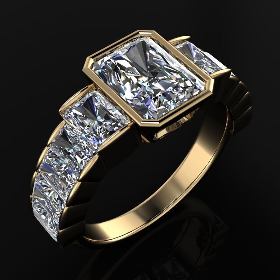 2.5 carat radiant cut engagement ring, angle left