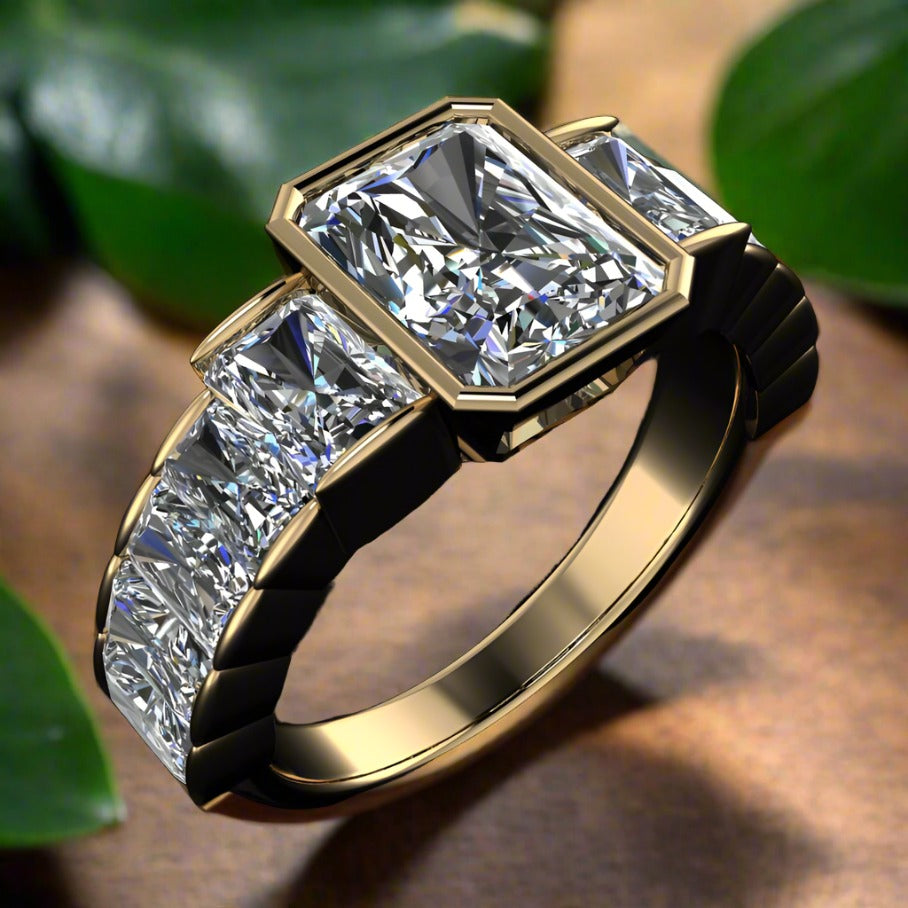 2.5 carat radiant cut engagement ring, angle left