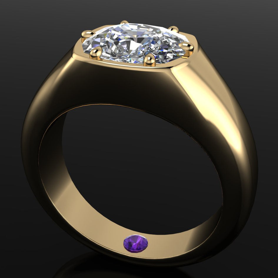 miley II ring - east west cushion lab diamond engagement ring, you and me ring