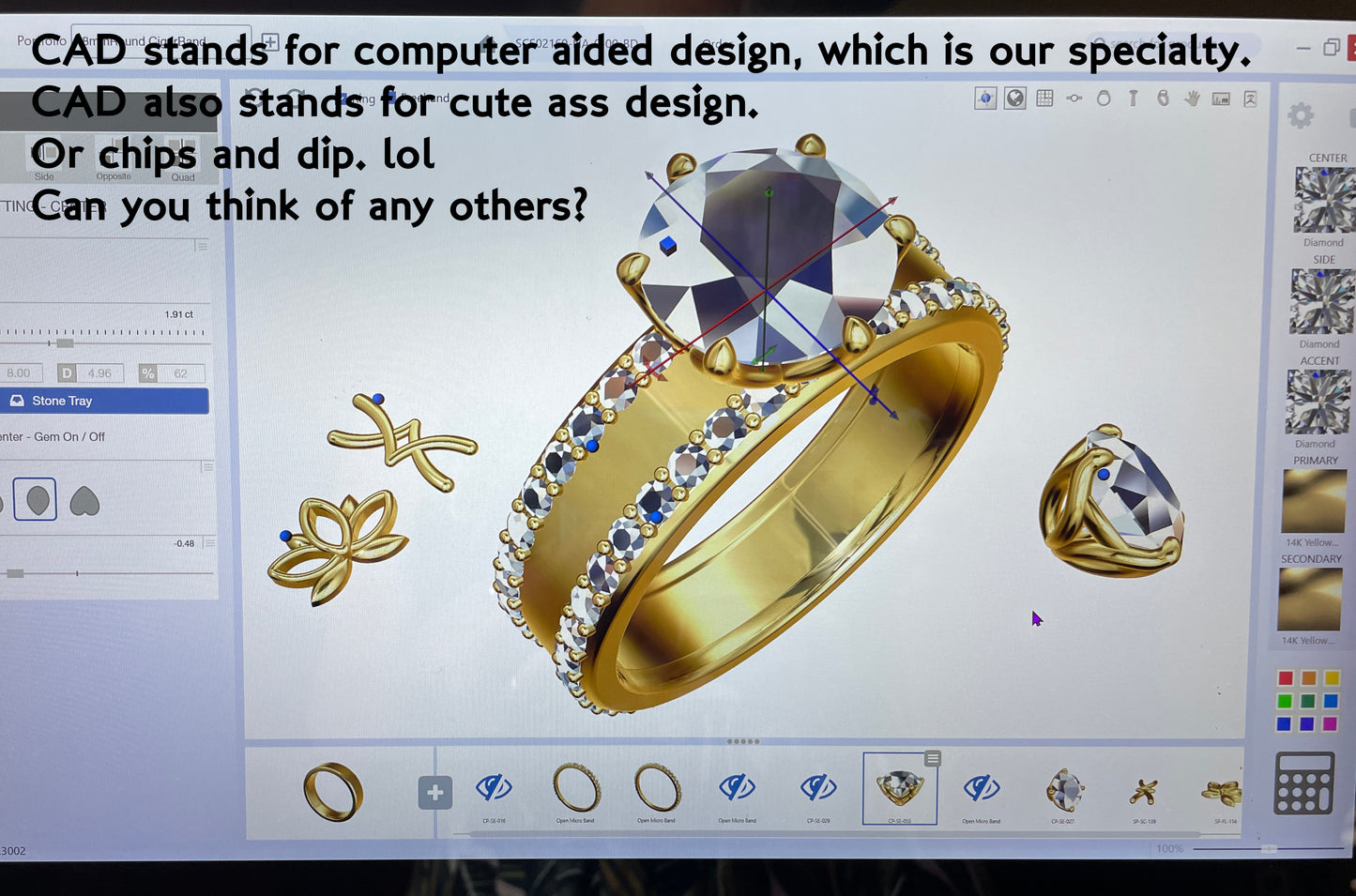 CAD design, screenshot of a jewelry CAD program