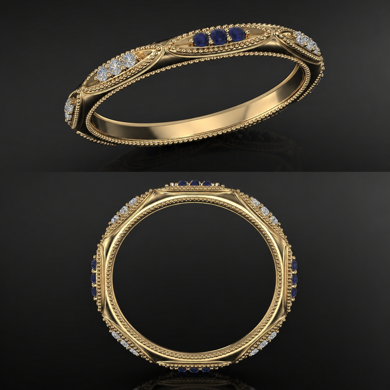 Private Listing for Madison - Two Custom 14k Yellow Gold Diamond and Sapphire Rings