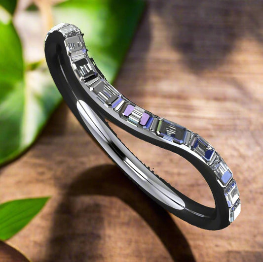 Contoured baguette wedding band top view