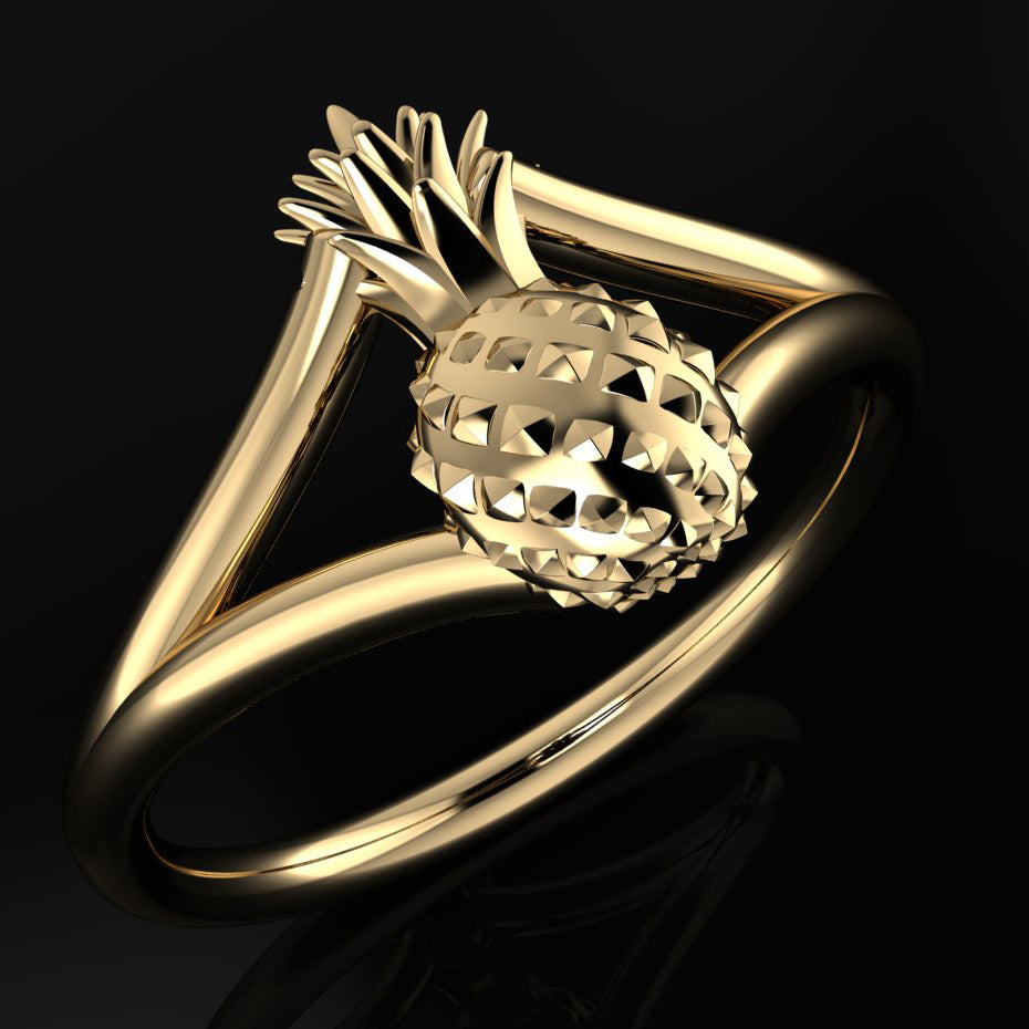 gold split band pineapple ring - angle view
