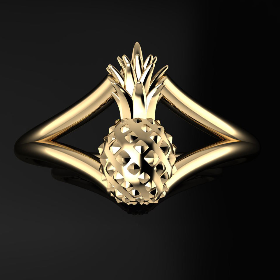 gold split band pineapple ring - top view