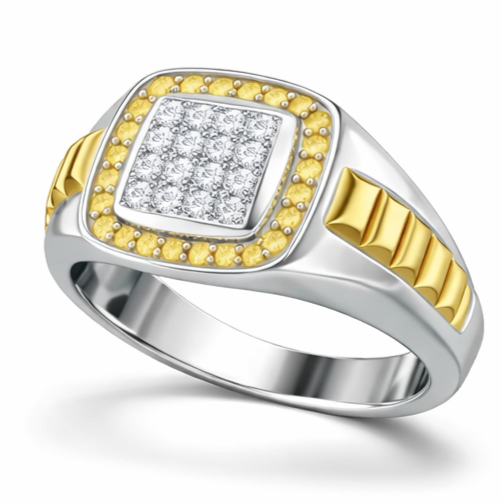 Private Listing for Sheri - champagne and colorless moissanite mens ring, wide gold band, class ring - J Hollywood Designs