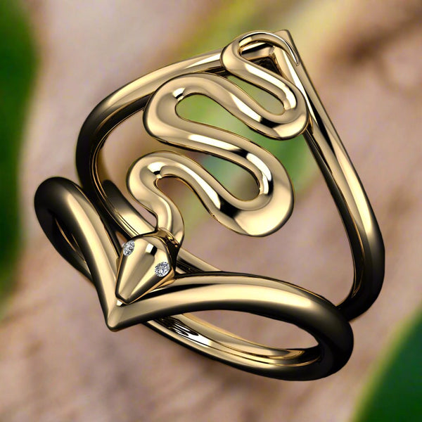 eternal love snake ring curvy solid gold snake ring, transformation ring, lab created diamond eyes, snake ring with ruby eyes