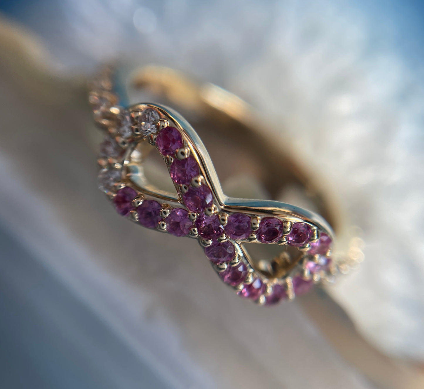 breast cancer awareness ring - pink ribbon ring, sapphires and diamonds, survivor ring, warrior ring, pink sapphire ring - J Hollywood Designs