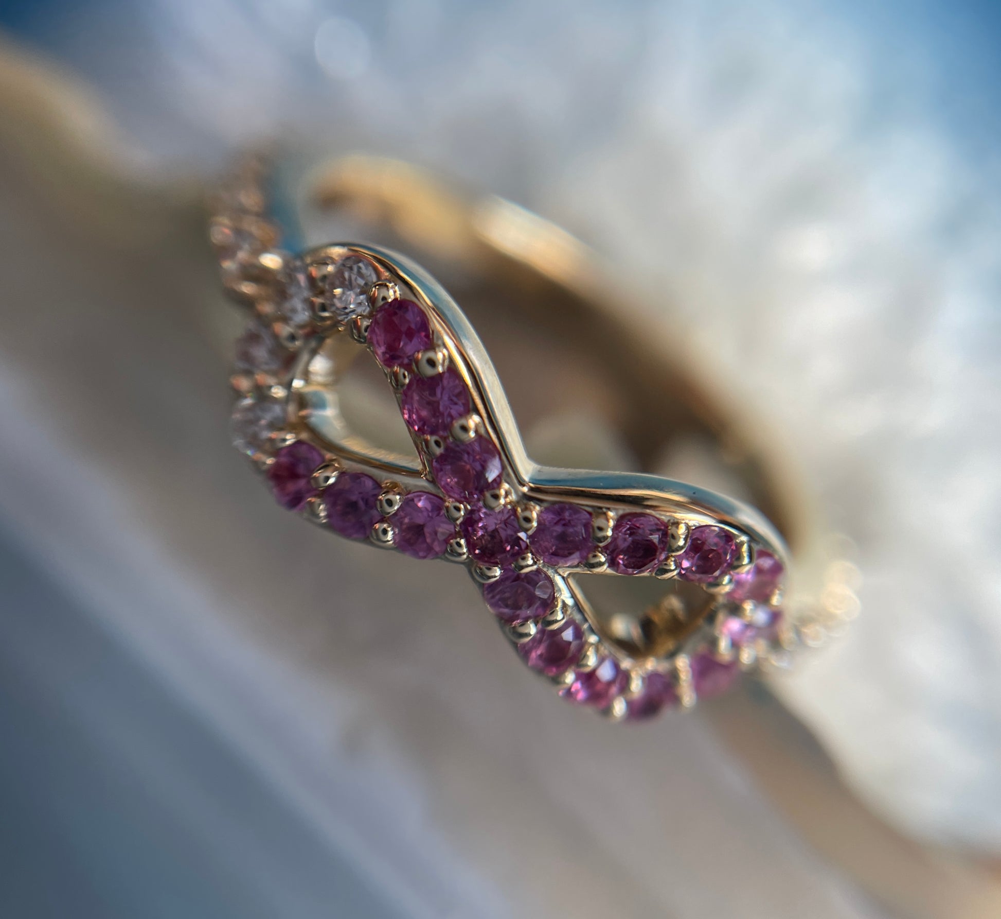 breast cancer awareness ring - pink ribbon ring, sapphires and diamonds, survivor ring, warrior ring, pink sapphire ring - J Hollywood Designs