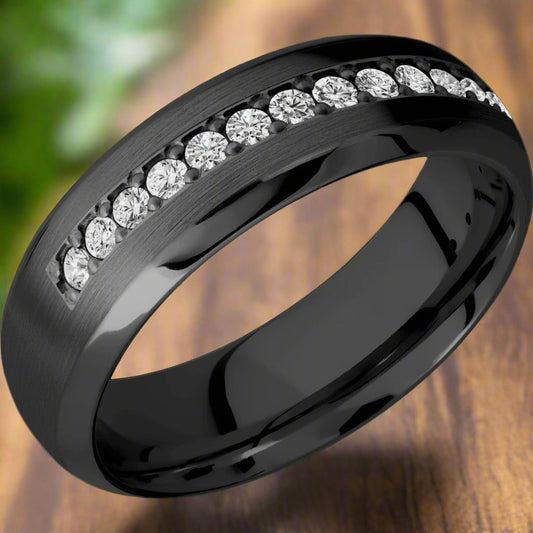 diesel ring - black zirconium and lab created diamond men's band