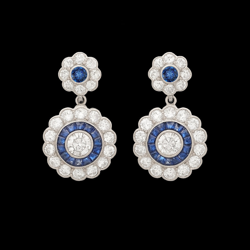 lab created sapphire and moissanite sterling silver dangle earrings 