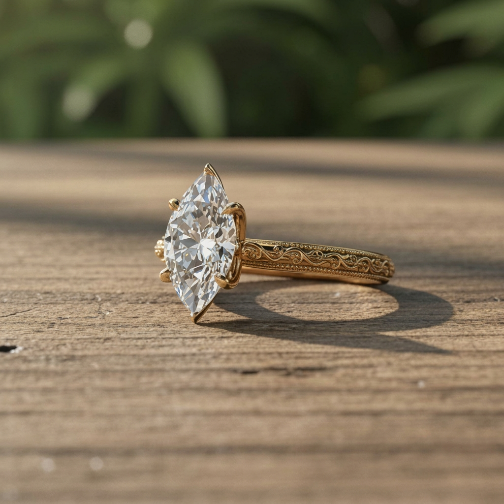 2 carat marquise lab diamond engagement ring, 18k gold ring - perla ring with overlapping prongs - J Hollywood Designs