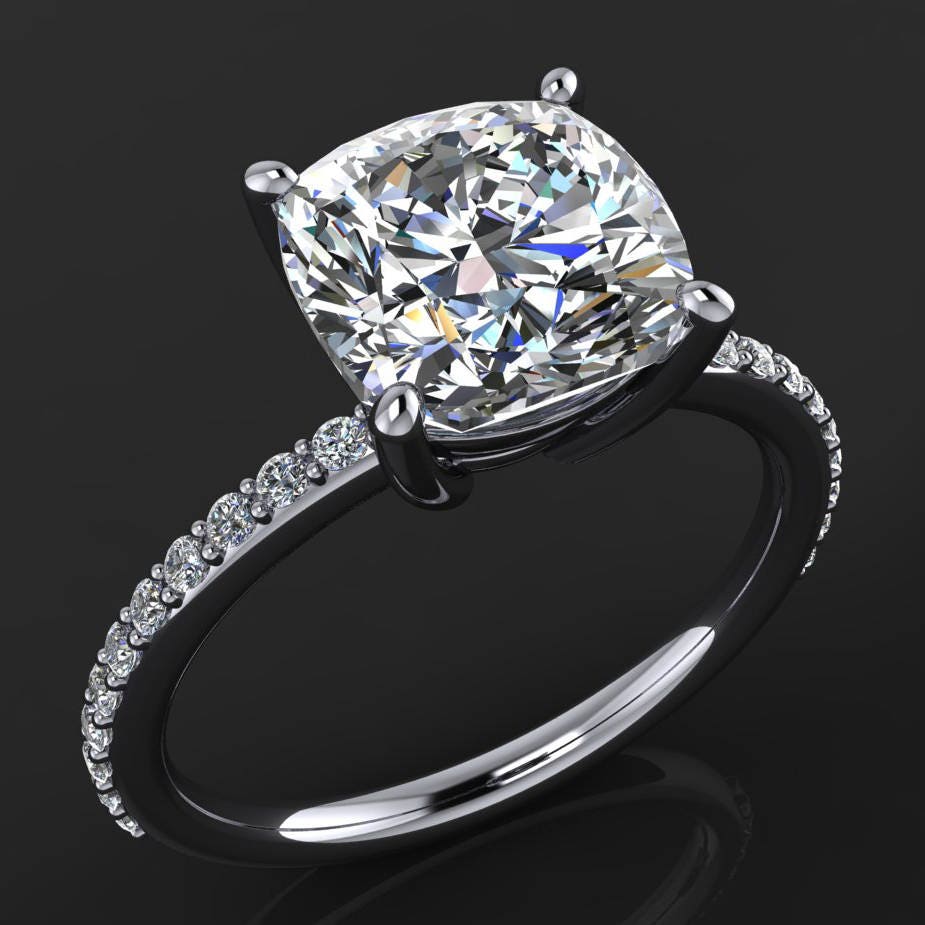 cushion cut lab grown diamond engagement ring - 2 carat diamond - eliza ring