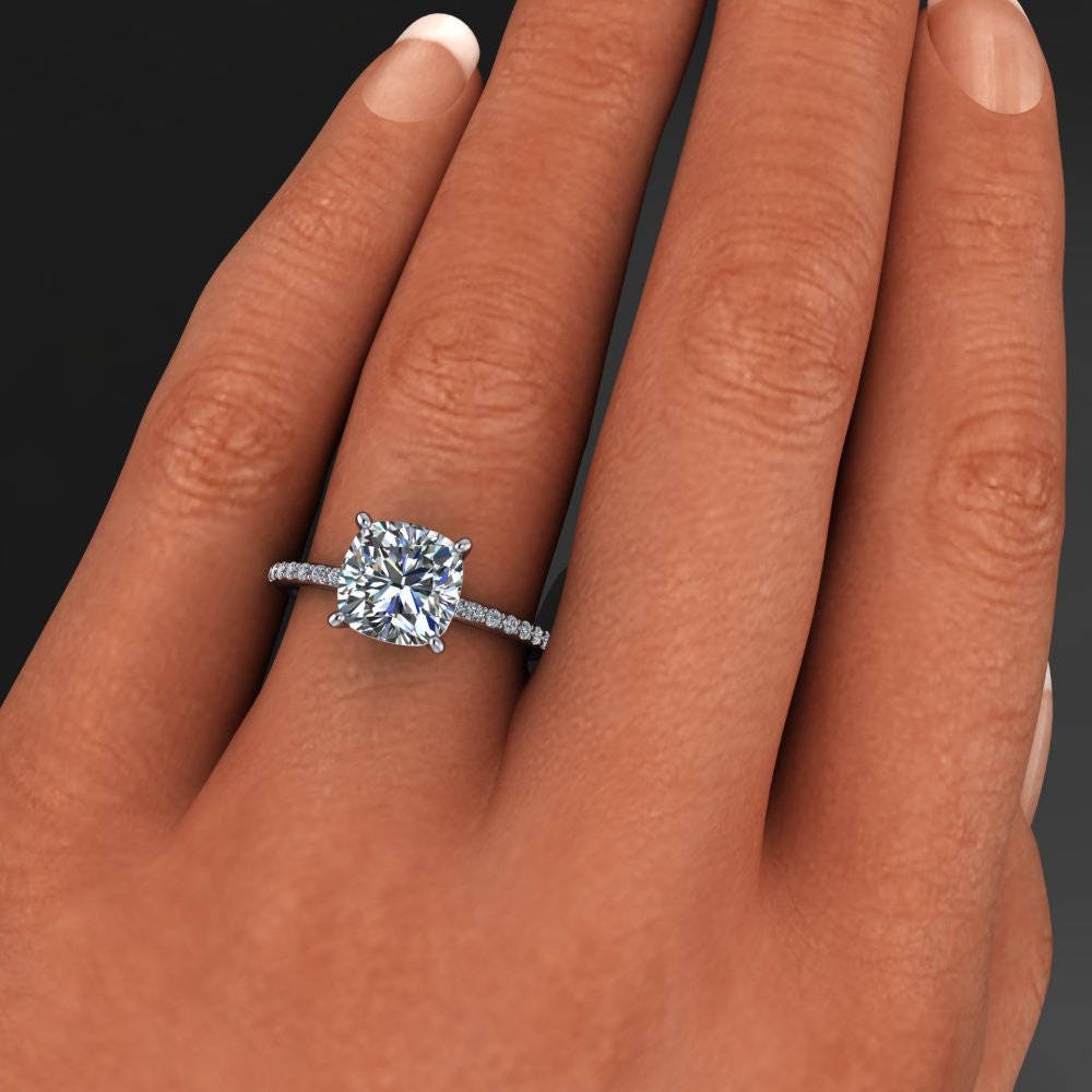 cushion cut lab grown diamond engagement ring - 2 carat diamond - eliza ring