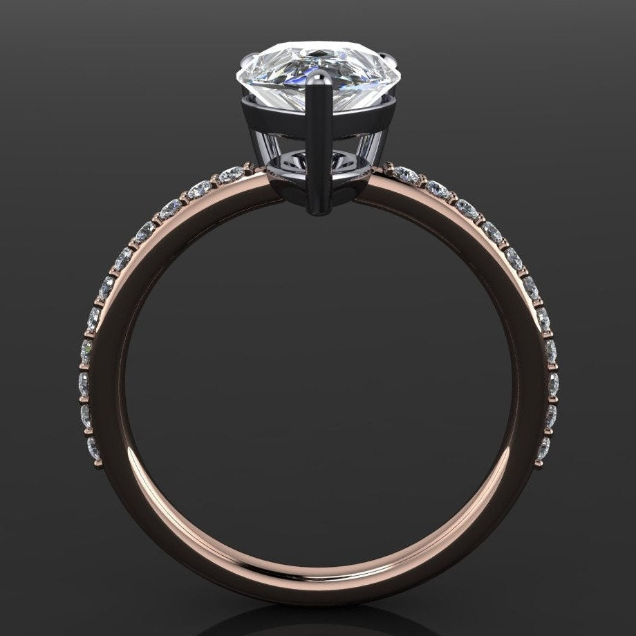eliza ring - 2 carat pear cut lab grown diamond engagement ring, diamond pave shank