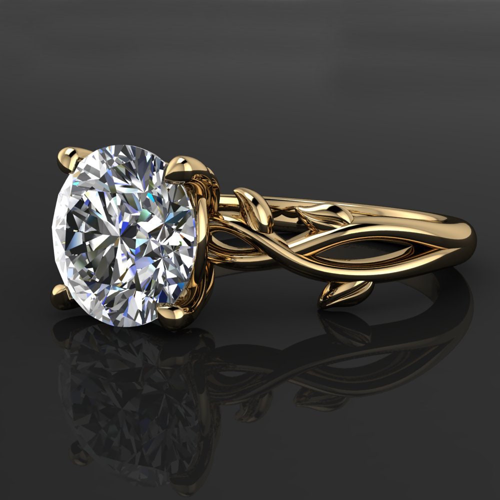 kendra ring - 2 carat round lab grown diamond engagement ring, diamond leaf ring
