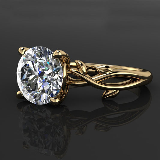 kendra ring - 2 carat round lab grown diamond engagement ring, diamond leaf ring
