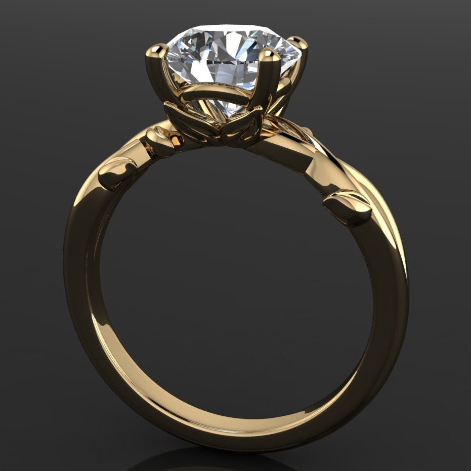 kendra ring - 2 carat round lab grown diamond engagement ring, diamond leaf ring