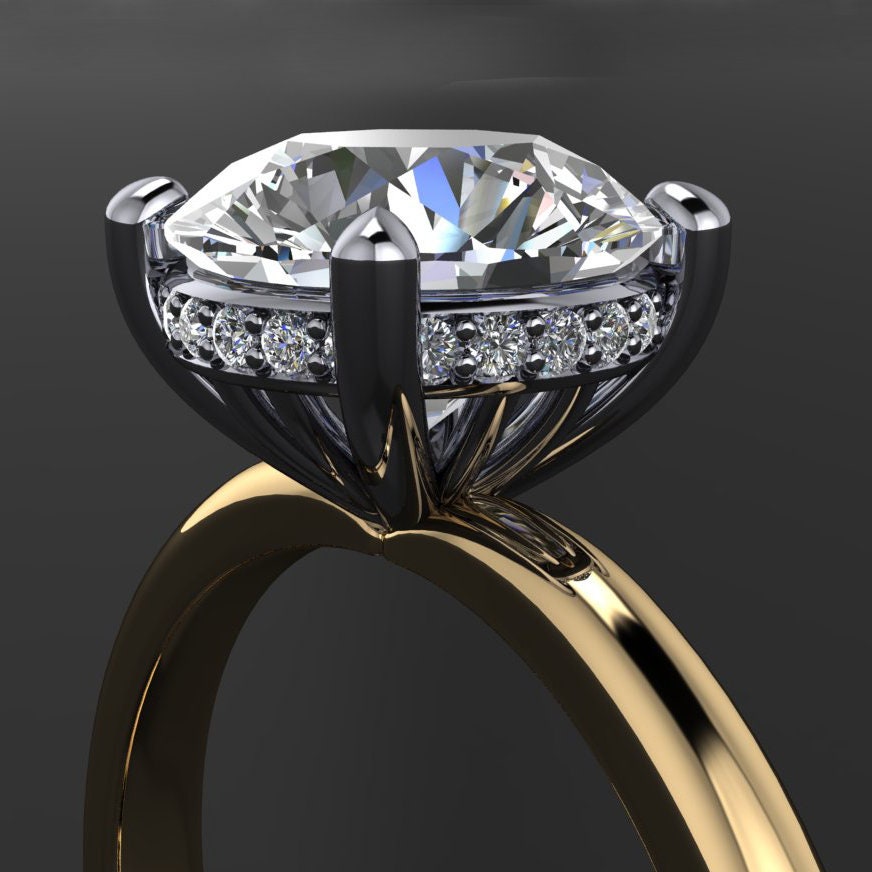 ryley ring - 2 carat round lab grown diamond engagement ring, diamond side halo