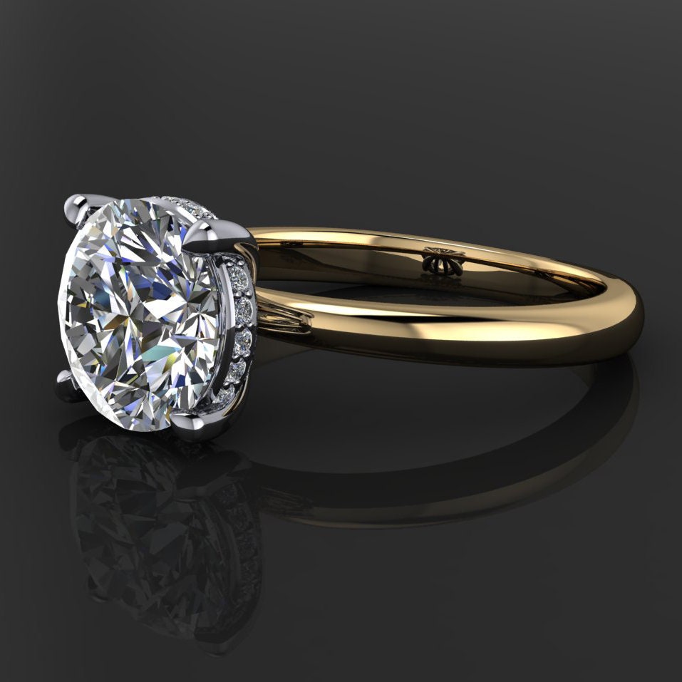 ryley ring - 2 carat round lab grown diamond engagement ring, diamond side halo