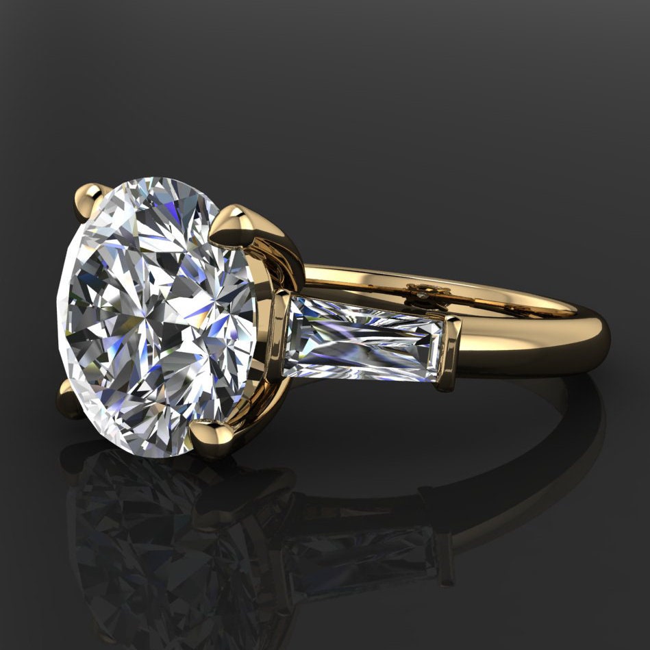 laurel ring – 4 carat moissanite engagement ring, available in lab grown diamond, three stone ring, past present future