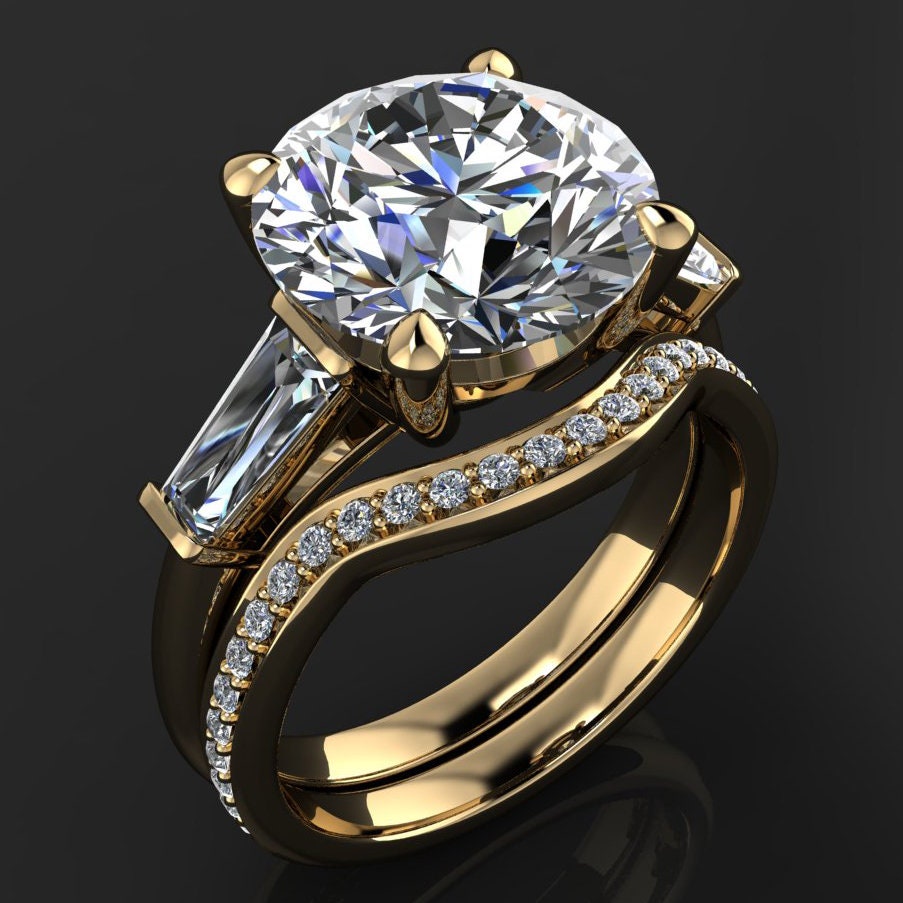 laurel ring – 4 carat moissanite engagement ring, available in lab grown diamond, three stone ring, past present future