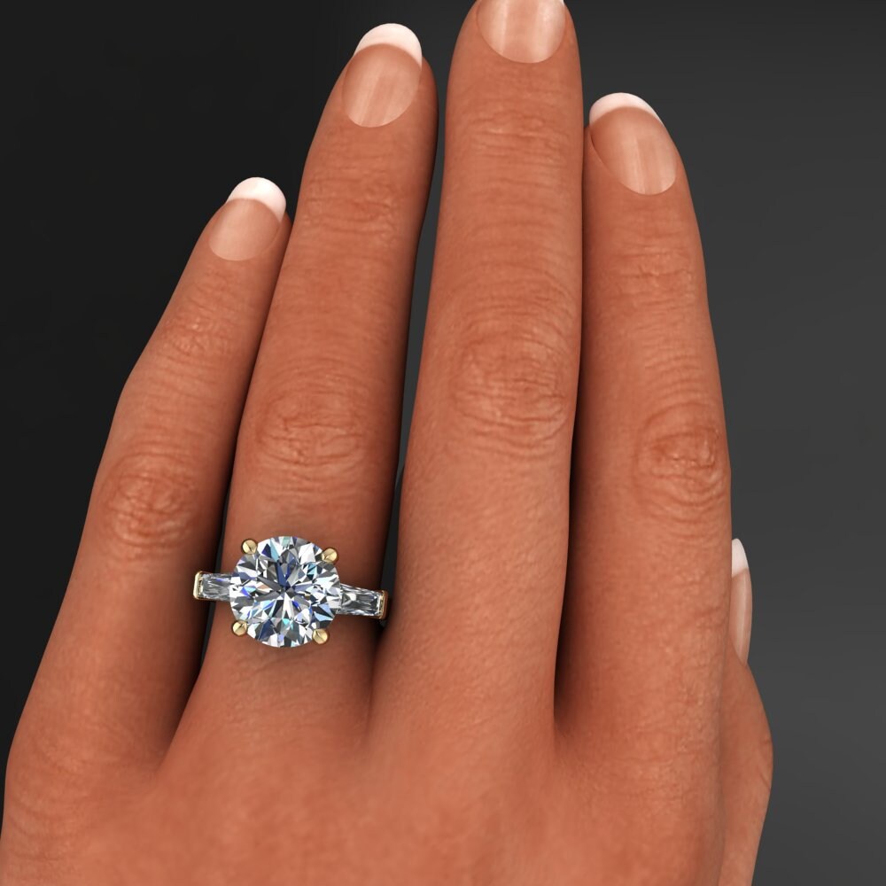 laurel ring – 4 carat moissanite engagement ring, available in lab grown diamond, three stone ring, past present future