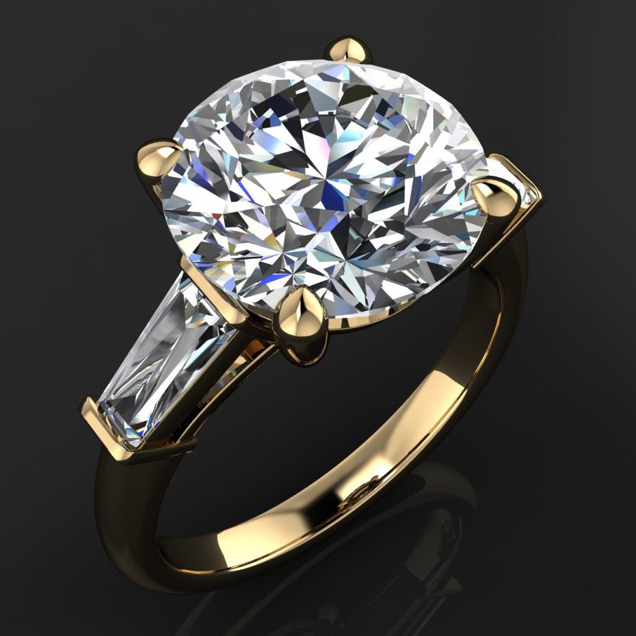 laurel ring – 4 carat moissanite engagement ring, available in lab grown diamond, three stone ring, past present future