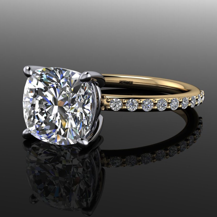 cushion cut lab grown diamond engagement ring - 2 carat diamond - eliza ring