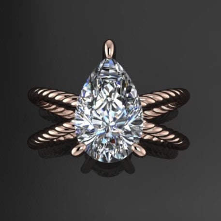 raven ring - 2.5 carat pear lab grown diamond engagement ring, G color, VS1 clarity
