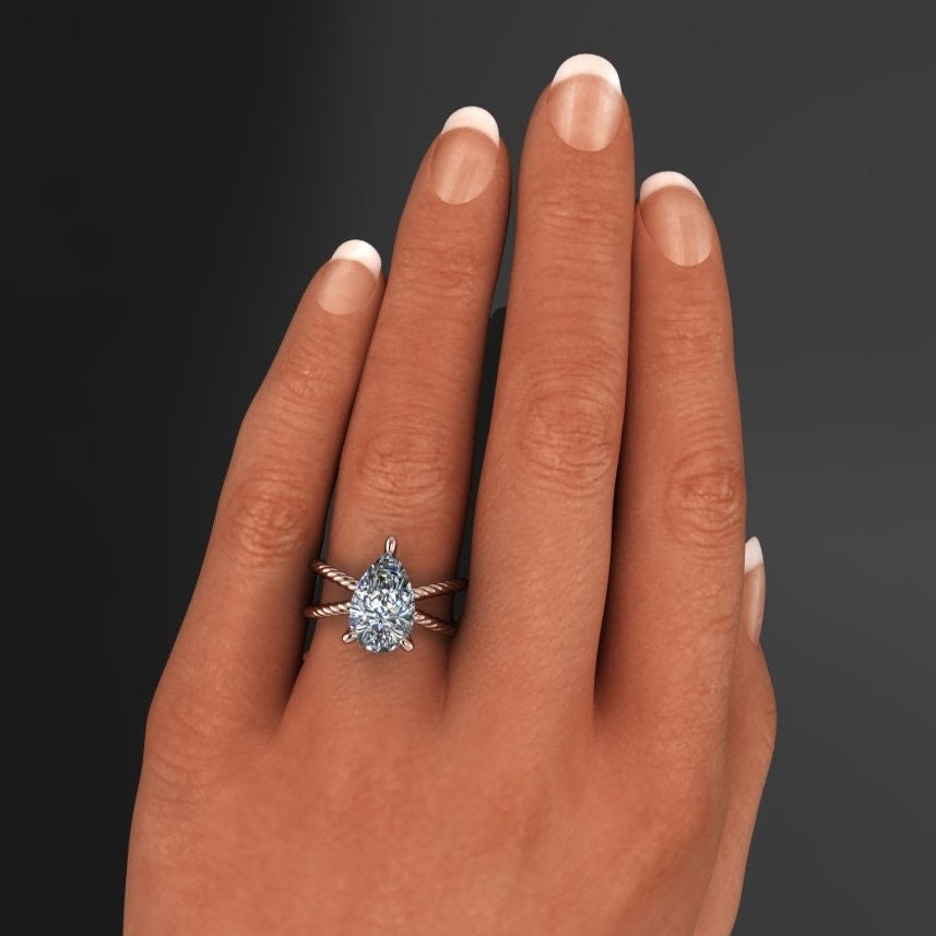 raven ring - 2.5 carat pear lab grown diamond engagement ring, G color, VS1 clarity