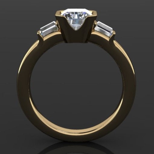 alex wedding set - 1 carat radiant lab grown diamond wedding set, bezel engagement ring