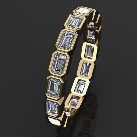 emerald cut lab grown diamond eternity band - bezel set, side view