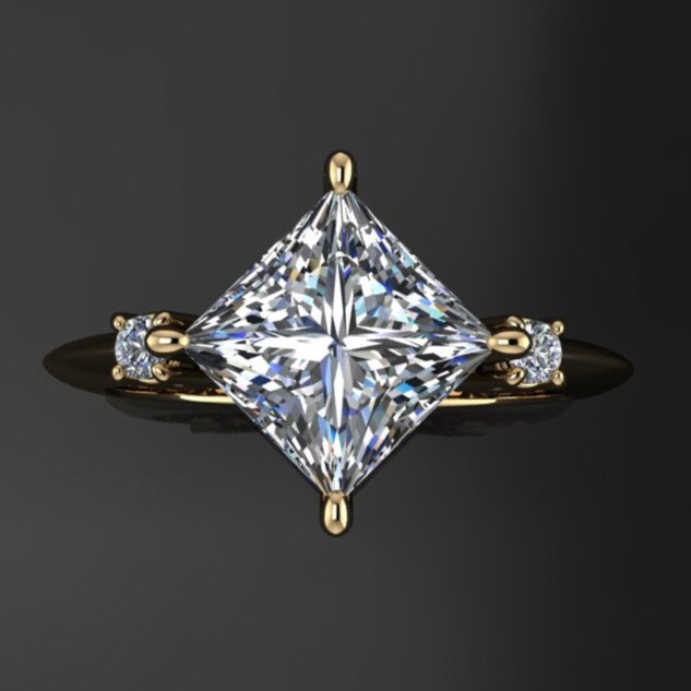 1.5 carat princess cut moissanite engagement ring, 3 stone ring, past present future ring - top view