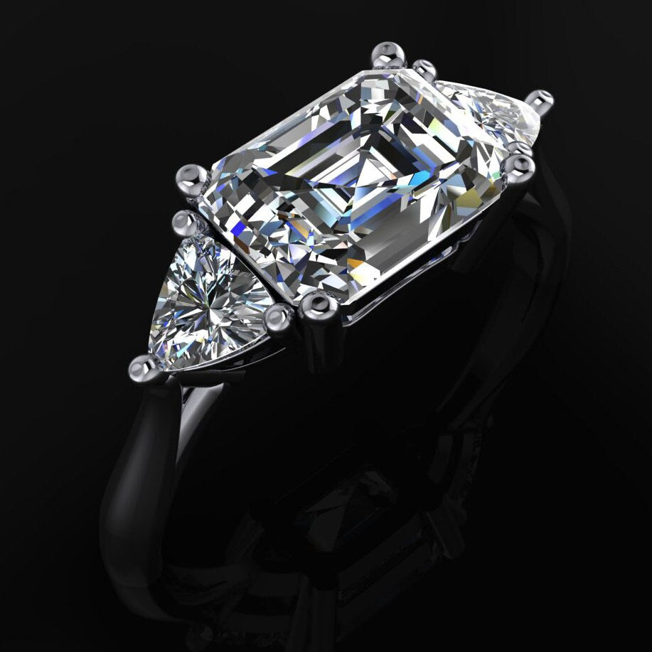 Erin ring - emerald cut 3 stone lab grown diamond engagement ring - angle view