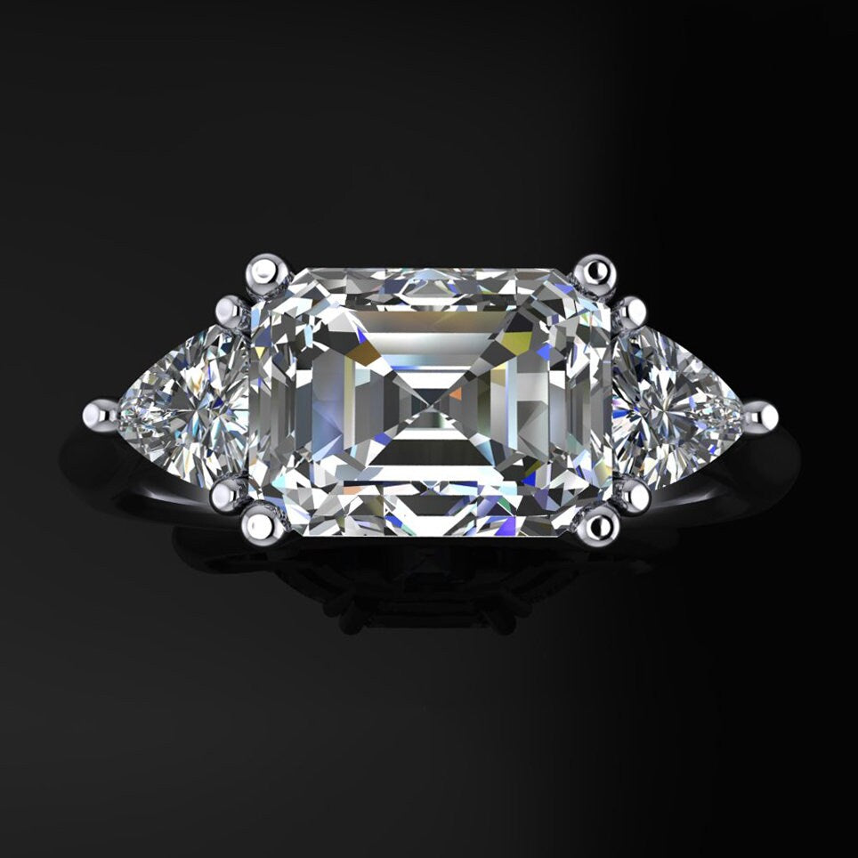 Erin ring - emerald cut 3 stone lab grown diamond engagement ring - top view