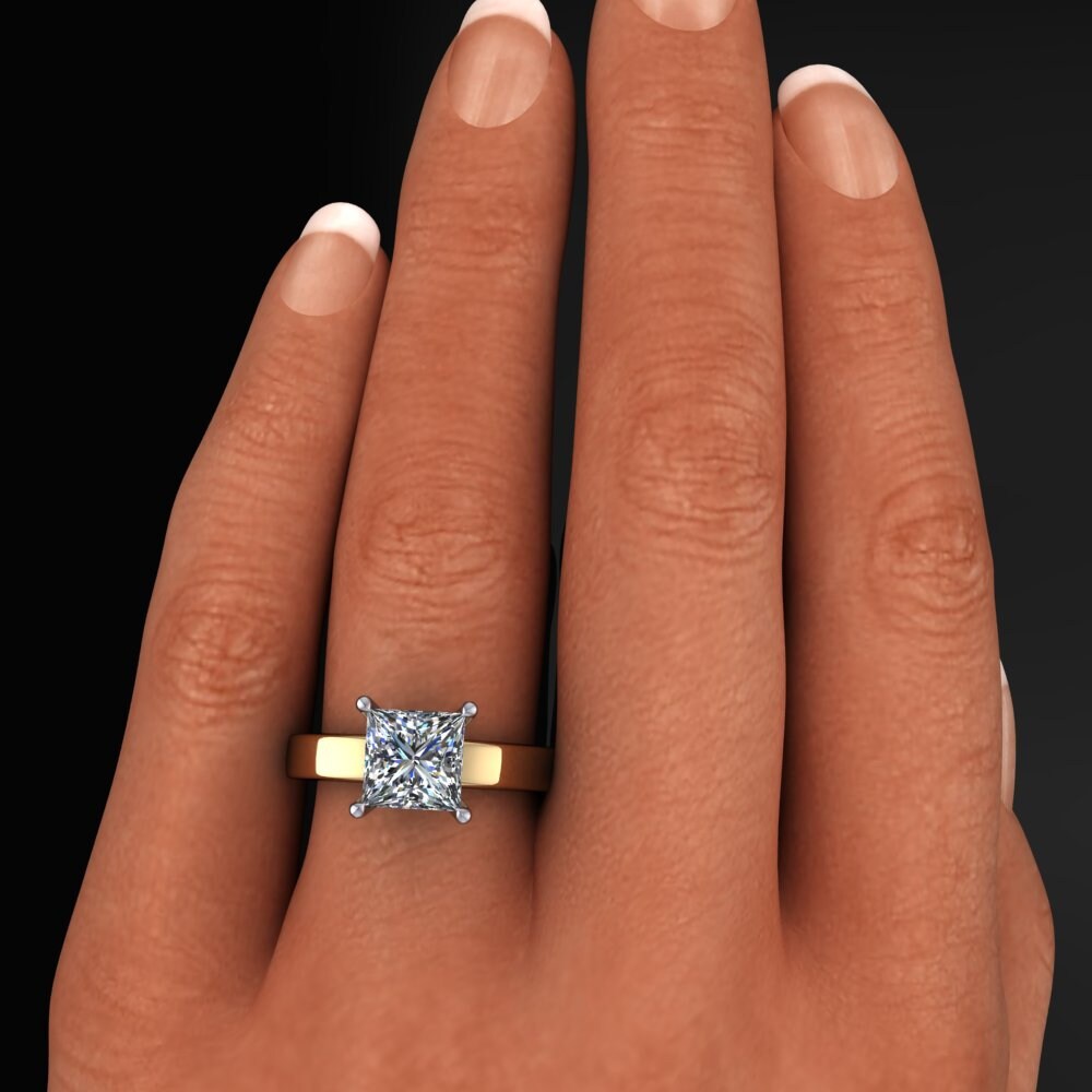 caroline ring – 2 carat lab grown diamond engagement ring, princess cut diamond, modern engagement, push present